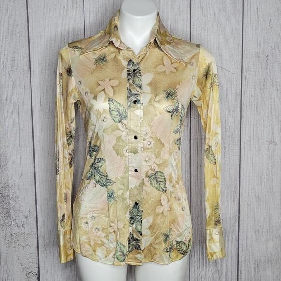 Vintage Rockies Floral/Leaf Print Dagger Collar Pearl Snap Shirt - Picture 1 of 8